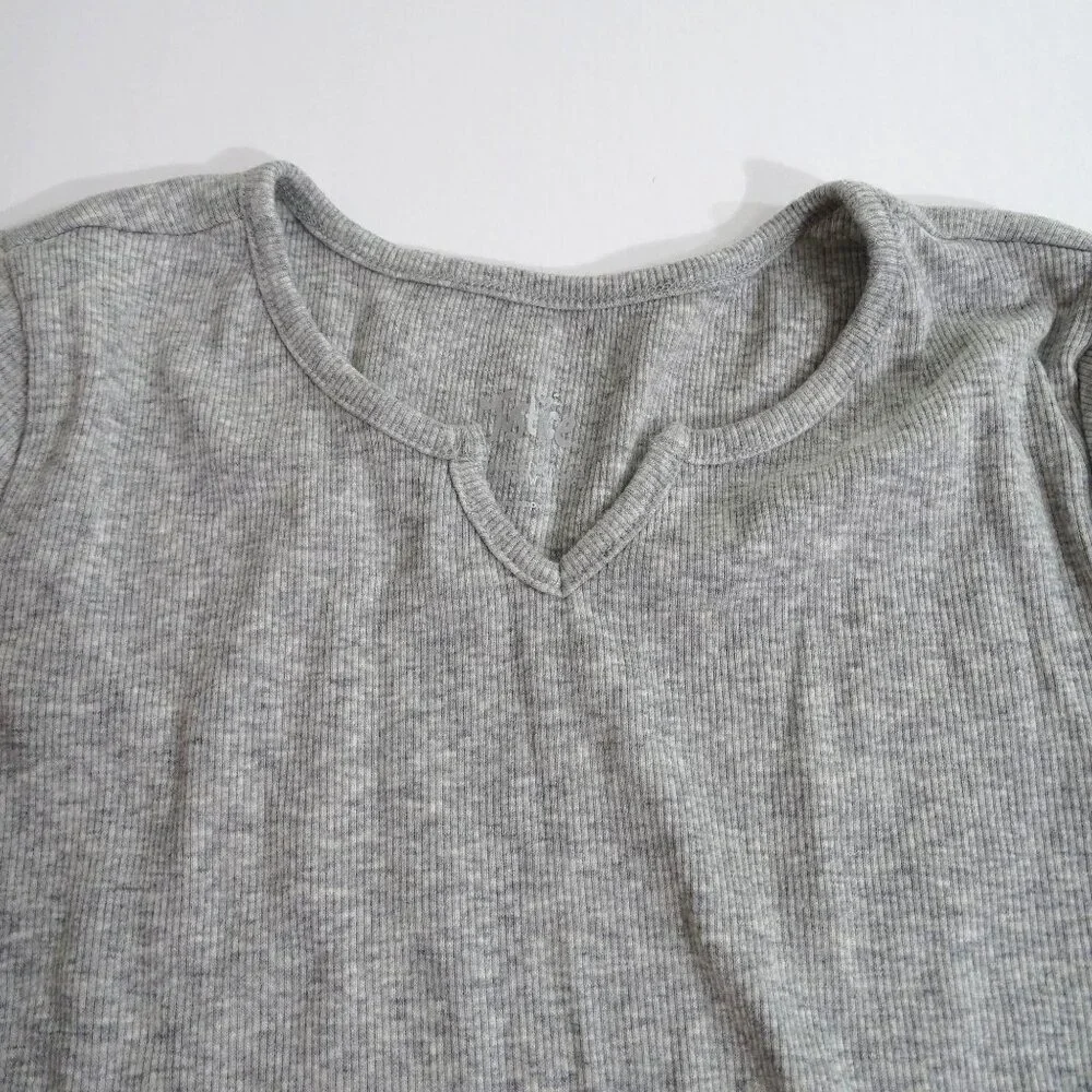 Justice Gray Long Sleeve Ribbed Tshirt Top Girls Size 8 Cotton Polyester